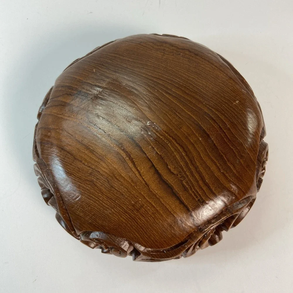 Vintage Decorative Teak Wood Carved Bowl Catch All Key Jewelry Trinket Dish